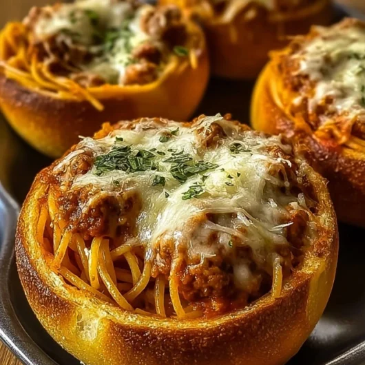 Spaghetti Garlic Bread Bowls