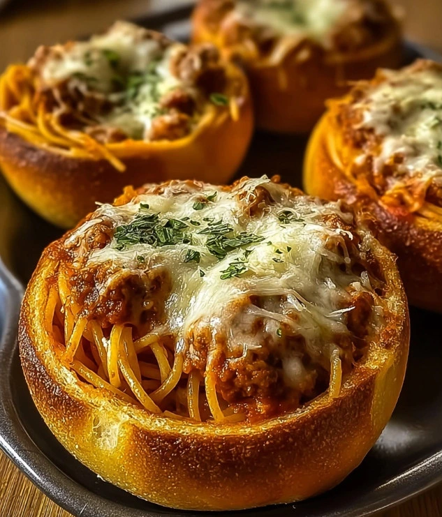 Spaghetti Garlic Bread Bowls