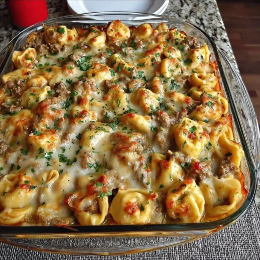 Golden Cheese Steak Tortellini Casserole