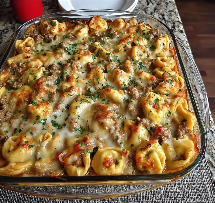 Golden Cheese Steak Tortellini Casserole