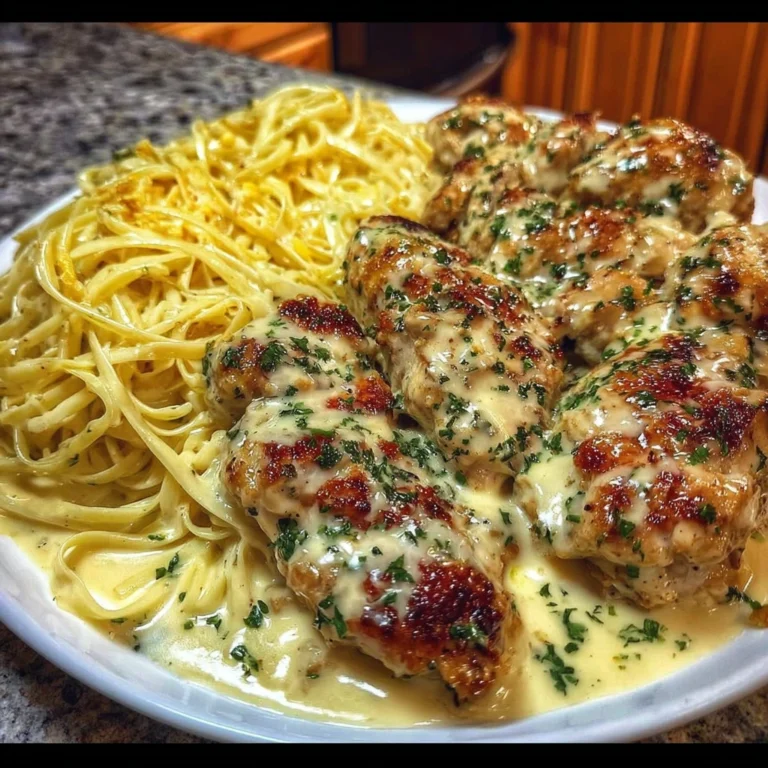 Creamy Garlic Butter Chicken & Linguine in Alfredo Sauce