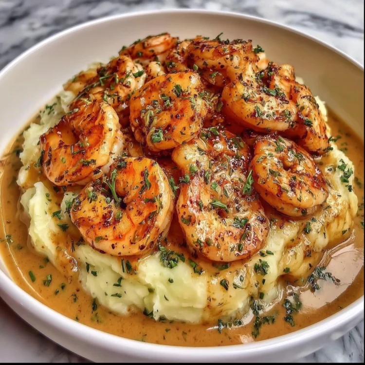 Garlic Butter Shrimp over Creamy Mashed Potatoes