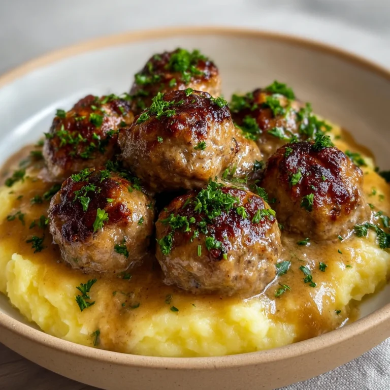 Swedish Meatballs with Creamy Gravy & Mashed Potatoes