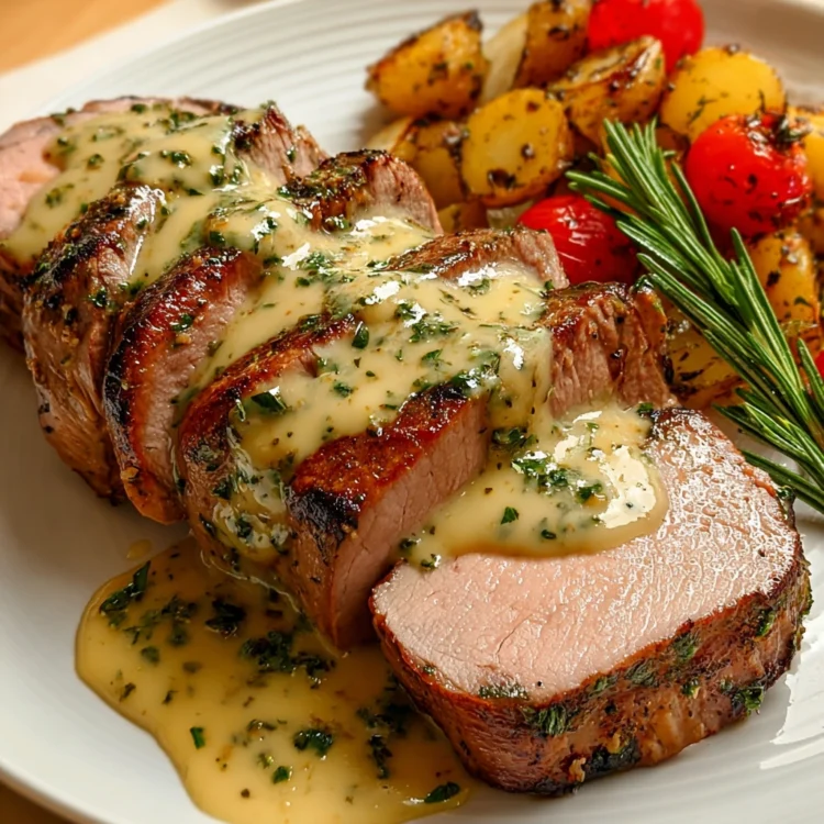 Filet Mignon Roast with Creamy Mustard Herb Sauce