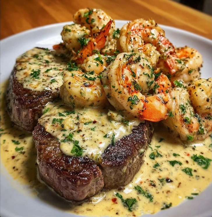 Creamy Garlic Butter Steak & Shrimp Surf and Turf