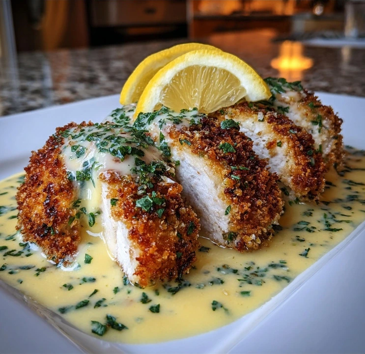 Lemon Pecorino Crusted Chicken with Creamy Lemon Sauce