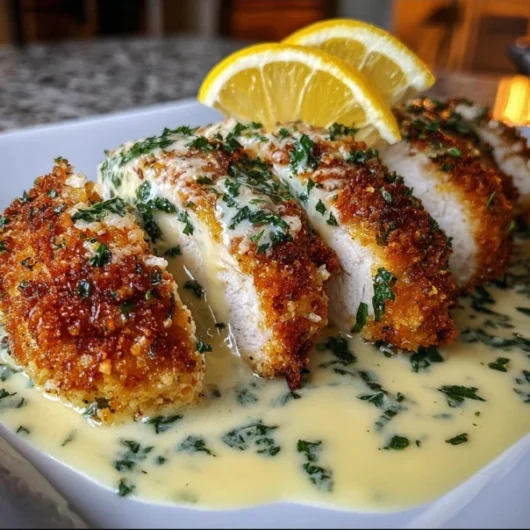 Lemon Pecorino Crusted Chicken with Creamy Lemon Sauce