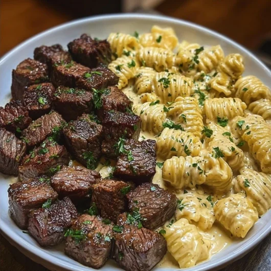 Creamy Garlic Steak Bites with Parmesan Pasta