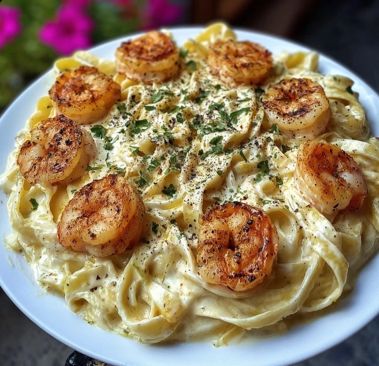 Creamy Garlic Shrimp Fettuccine Alfredo