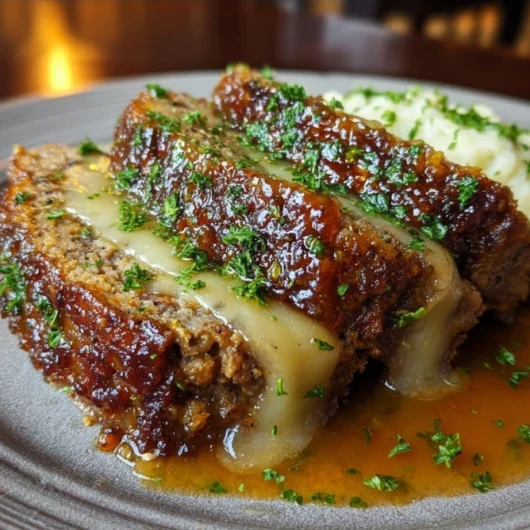 Crockpot French Onion Meatloaf with Melted Swiss Cheese