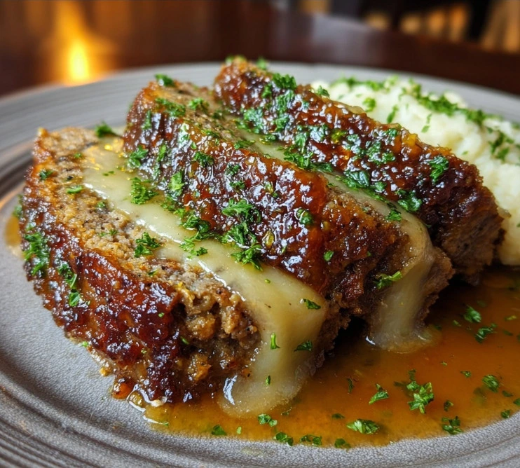 Crockpot French Onion Meatloaf with Melted Swiss Cheese