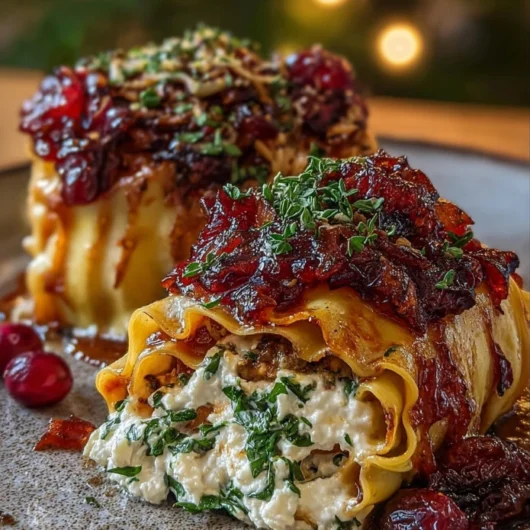 Holiday Lasagna Roll-Ups with Cranberry Balsamic Glaze