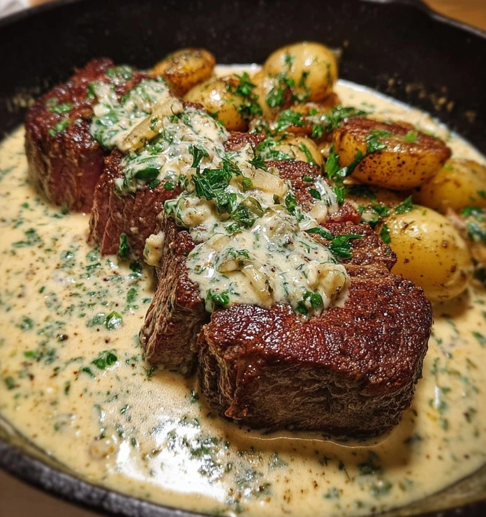 Pan-Seared Steak in Rich Parmesan Garlic Cream Sauce