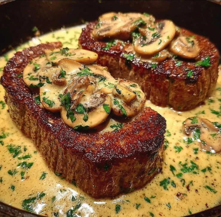 Filet Mignon with Creamy Garlic Mushroom Sauce