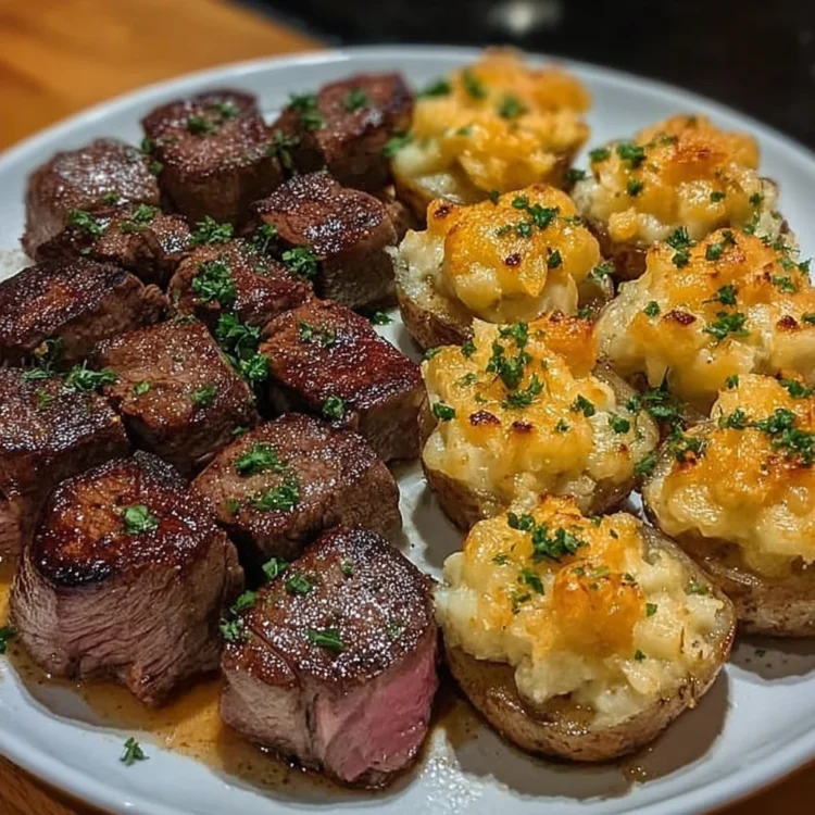 Ribeye Steak Bites and Cheesy Smashed Potatoes