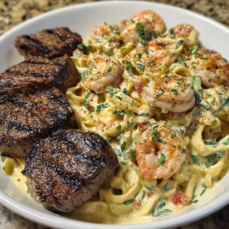 Blackened Steak Shrimp Alfredo