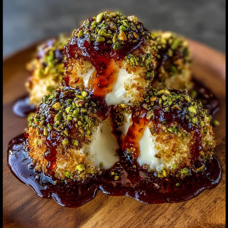 Pistachio-Crusted Brie Bites with Cranberry Honey Glaze