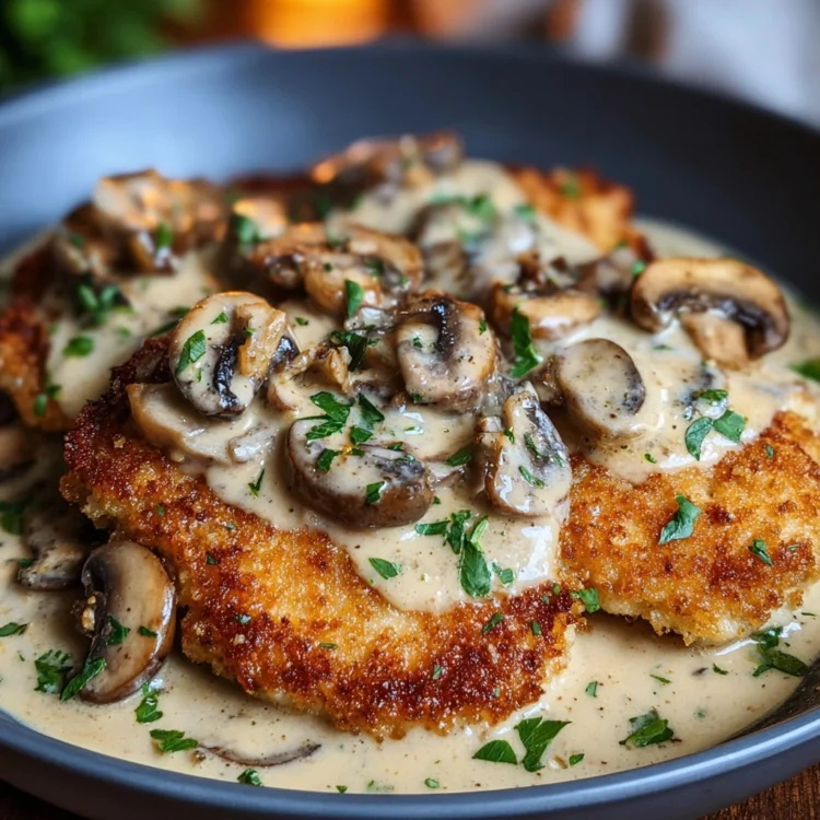 Golden & Crispy Chicken Mushroom And Parmesan Sauce