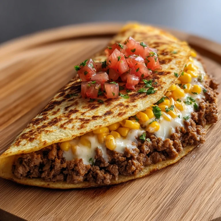 Cheesy Ground Beef Quesadilla with Corn & Pico de Gallo