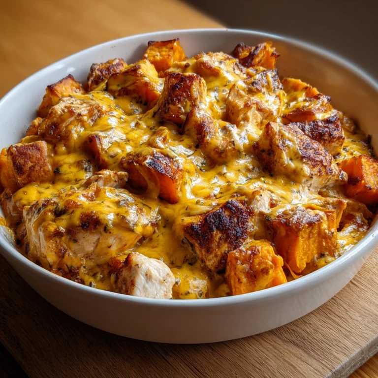 Sweet Potato Gratin with Roasted Chicken & Cheddar Cheese Sauce