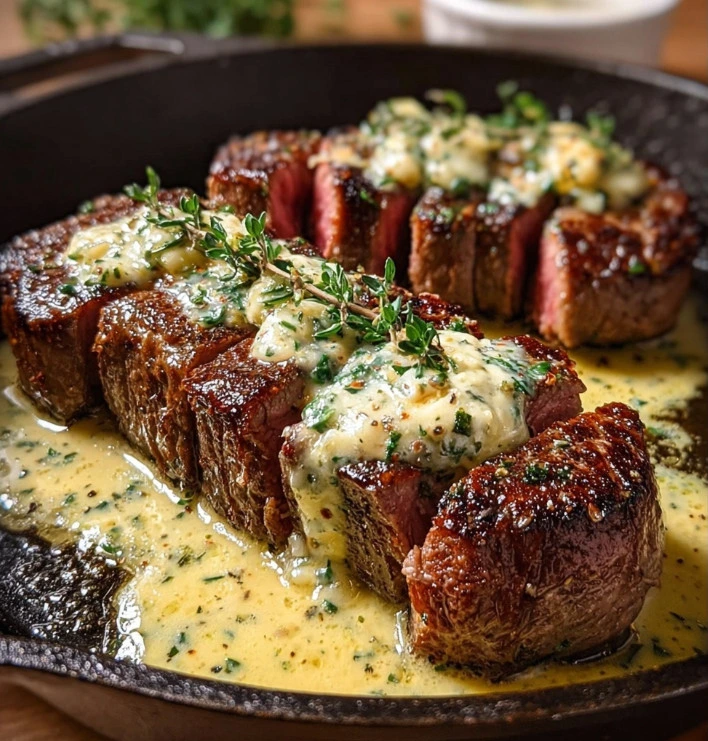 Garlic Butter Steak with Parmesan Cream Sauce