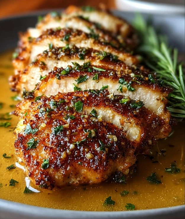 Herb-Crusted Chicken Breast with Garlic Butter Gravy