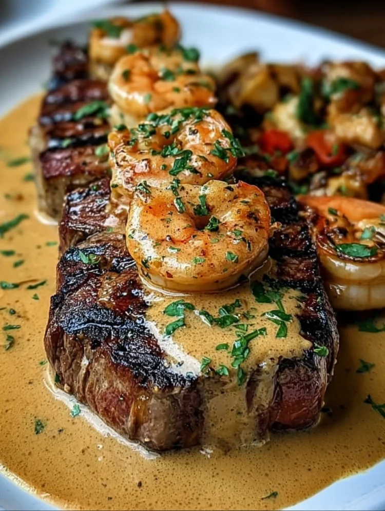 Steak in Creamy Cajun Shrimp Sauce