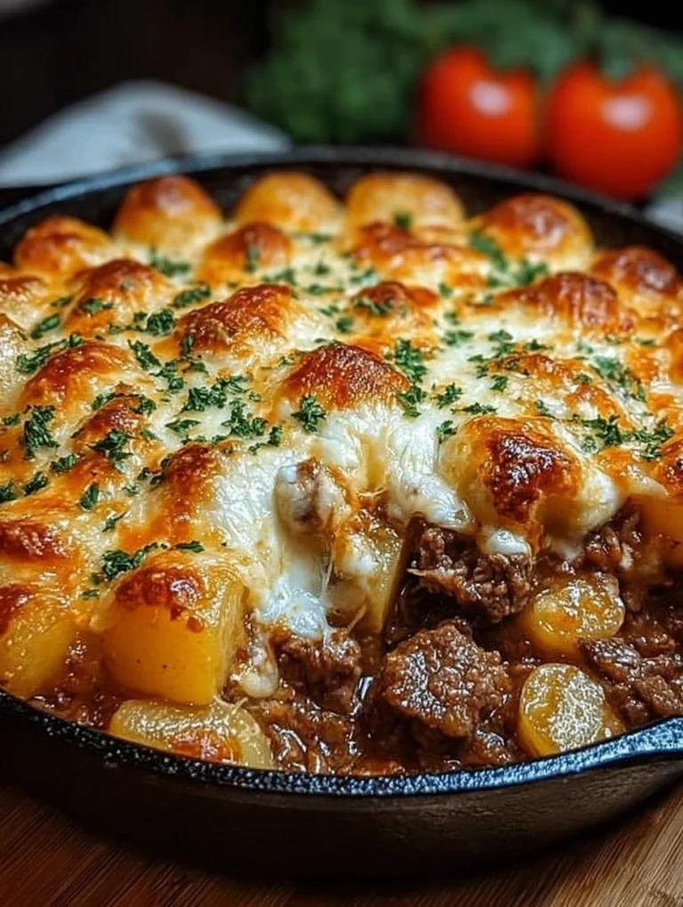 Cheesy Baked Beef and Potato Skillet