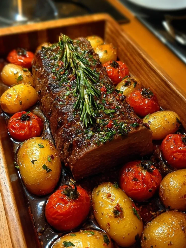 Herb-Crusted Beef Roast with Roasted Baby Potatoes