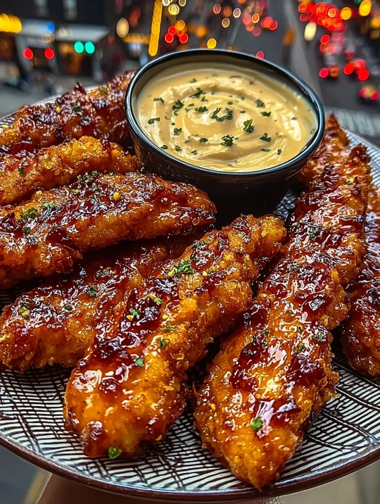 Sticky Honey Butter Chicken Strips with Creamy Chili Dip