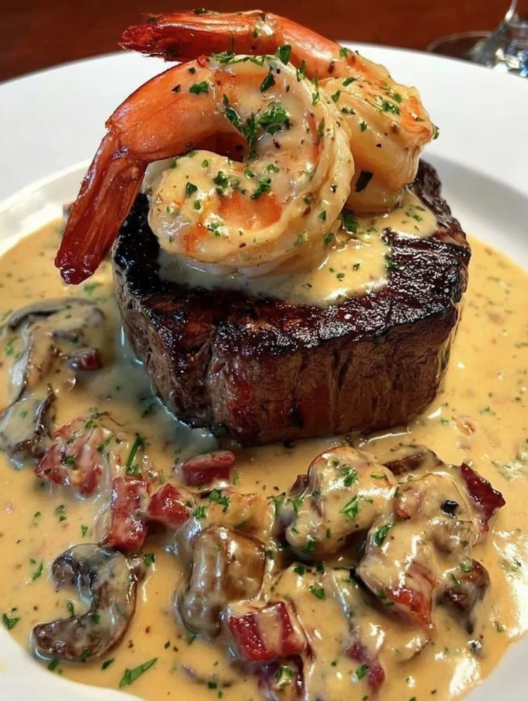 Surf and Turf Filet Mignon with Creamy Cajun Shrimp Sauce