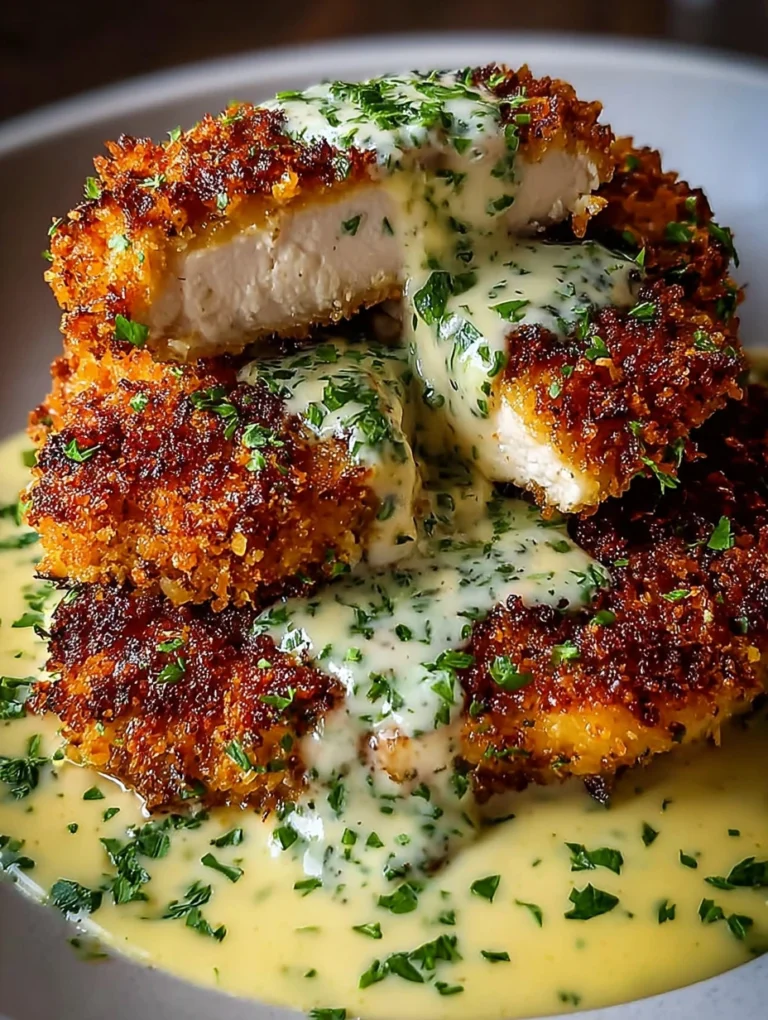Crispy Parmesan Chicken with Creamy Garlic Butter Sauce
