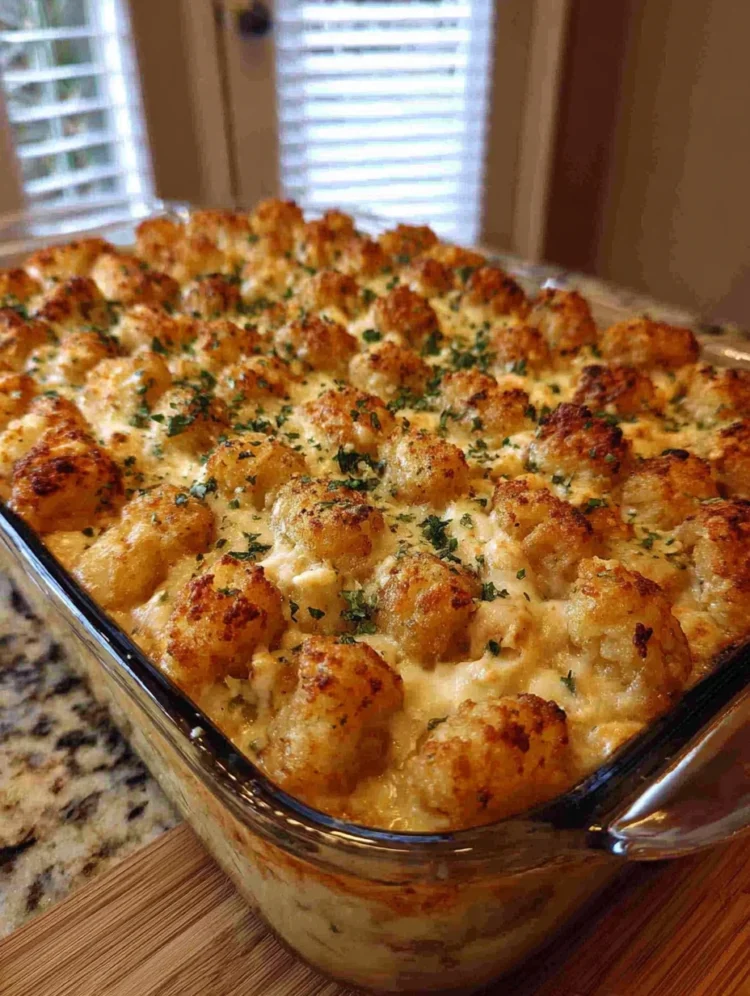 Chicken Alfredo Tater Tot Casserole
