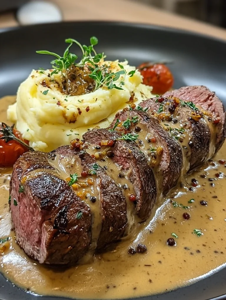 Steak au Poivre with Creamy Peppercorn Sauce & Mashed Potatoes