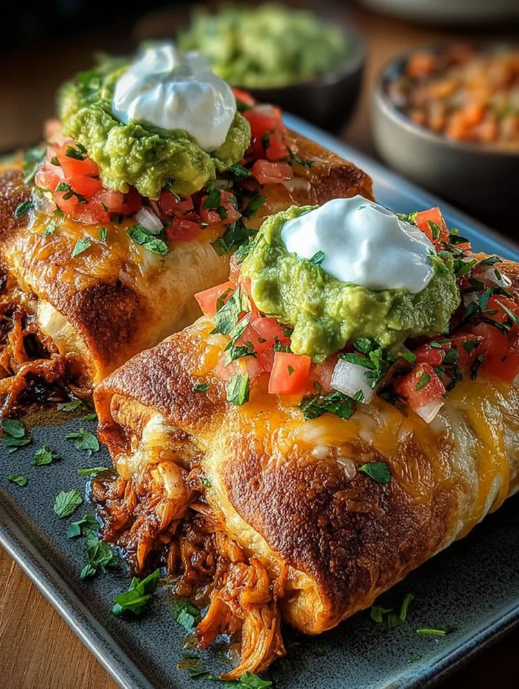 Crispy Chicken Chimichangas with Guacamole & Sour Cream