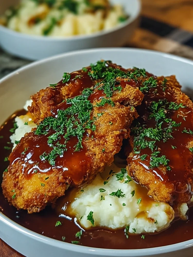Golden Southern Fried Chicken with Creamy Mash and Gravy