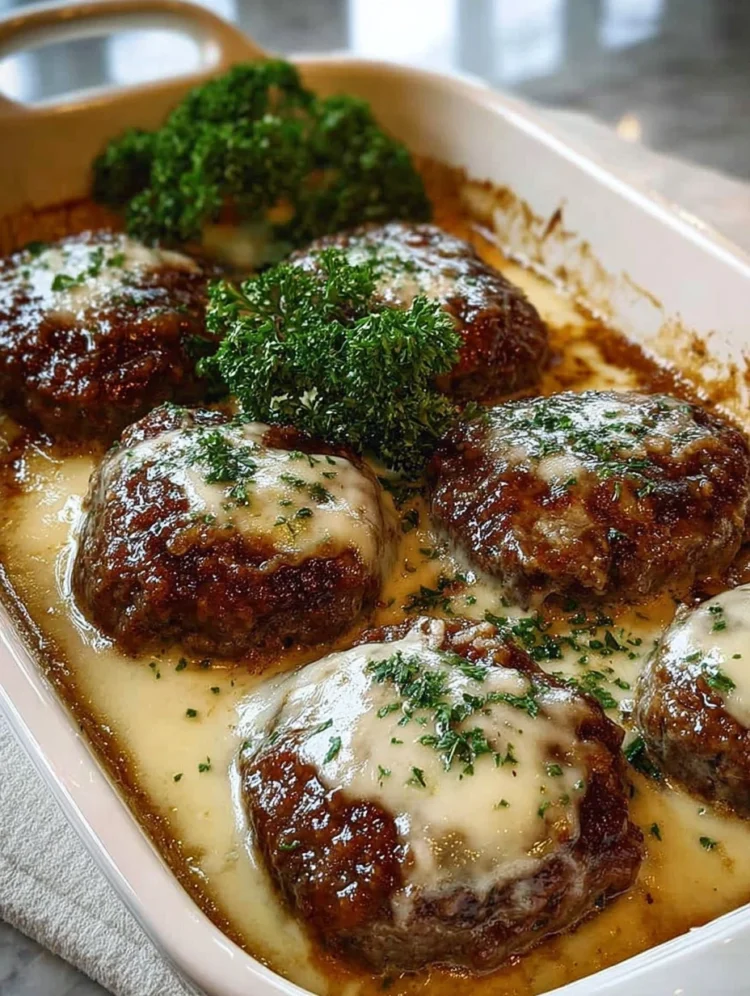 Cheesy Baked Salisbury Steak Patties