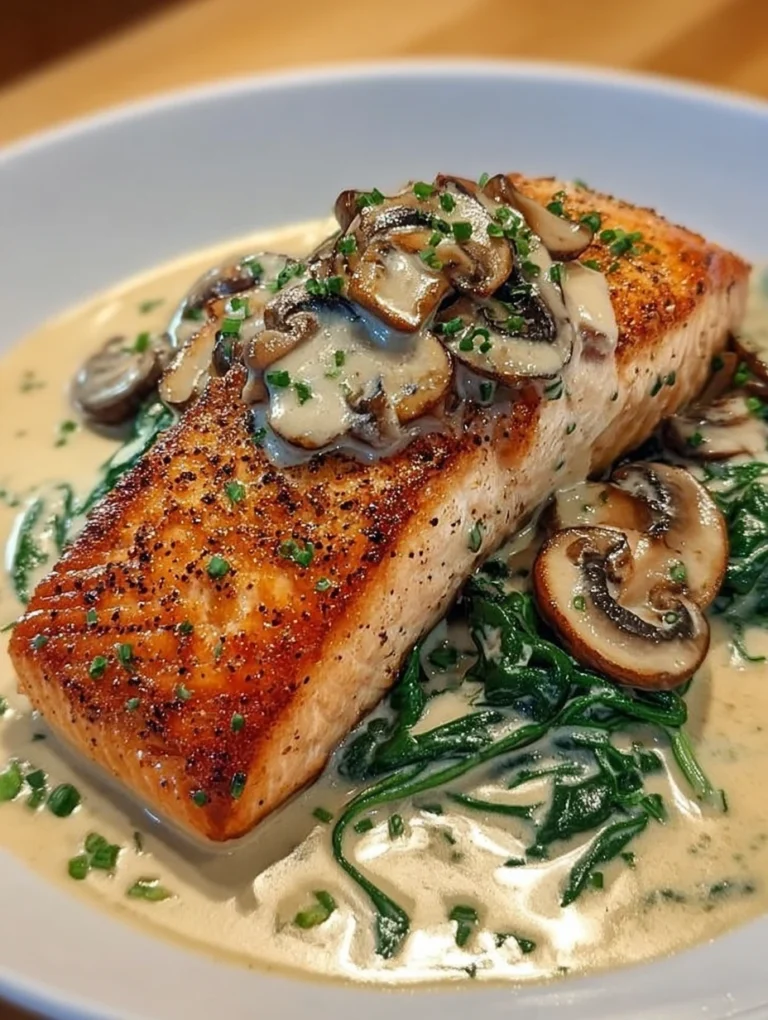Creamy Garlic Salmon with Spinach & Mushrooms