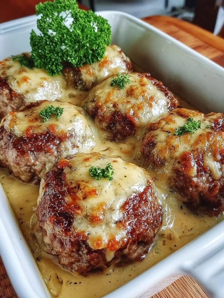 Cheesy Baked Onion Beef Patties