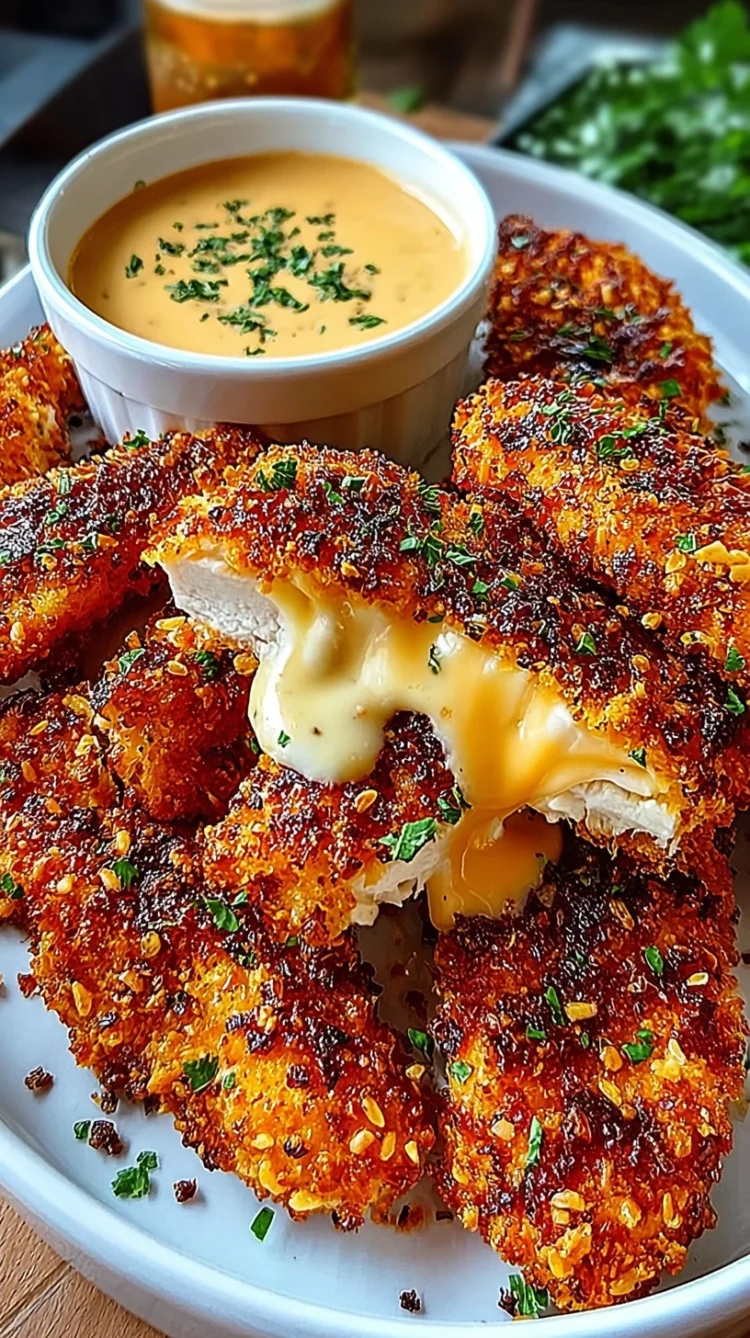 Crispy Garlic Parmesan Chicken Tenders with Honey Mustard Dip