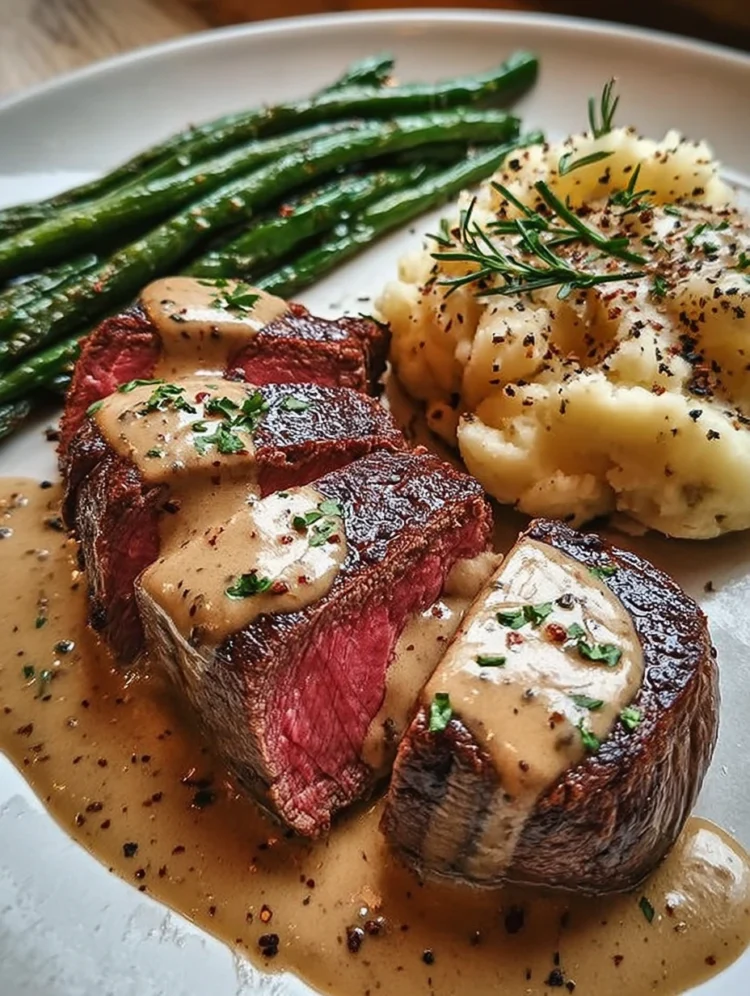 Filet Mignon with Creamy Peppercorn Sauce