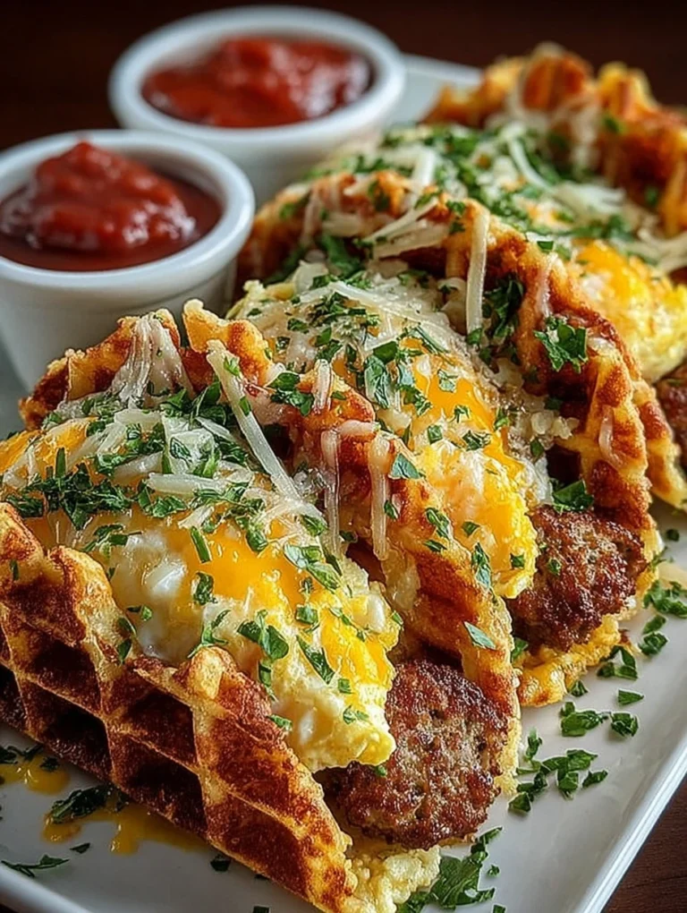 Cheesy Waffle Breakfast Tacos with Sausage