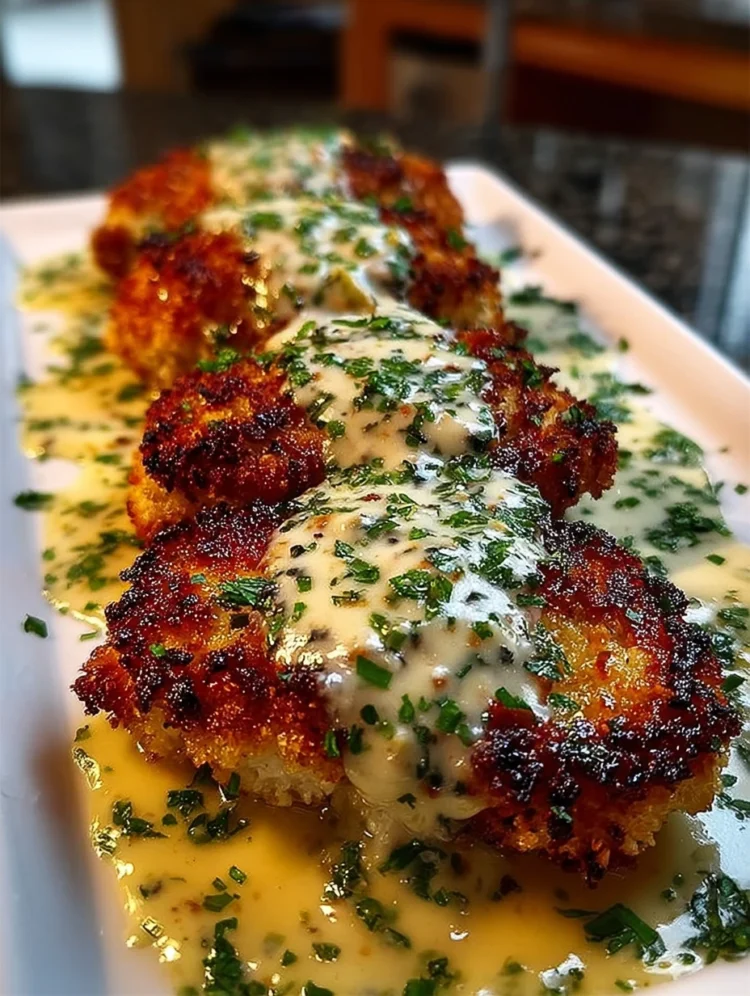 Parmesan Crusted Chicken with Creamy Garlic Sauce