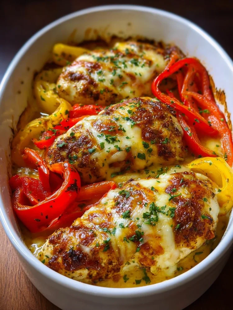 Cheesy Baked Chicken Breast and Peppers
