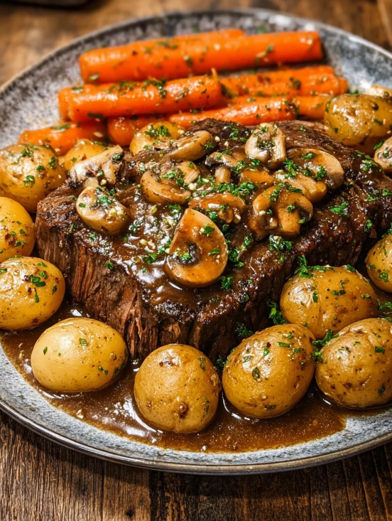 Classic Pot Roast with Mushrooms, Baby Potatoes & Carrots