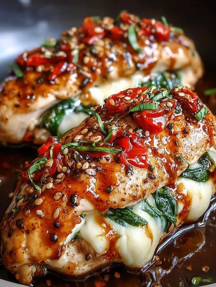 Spinach & Mozzarella Stuffed Chicken with Garlic Glaze