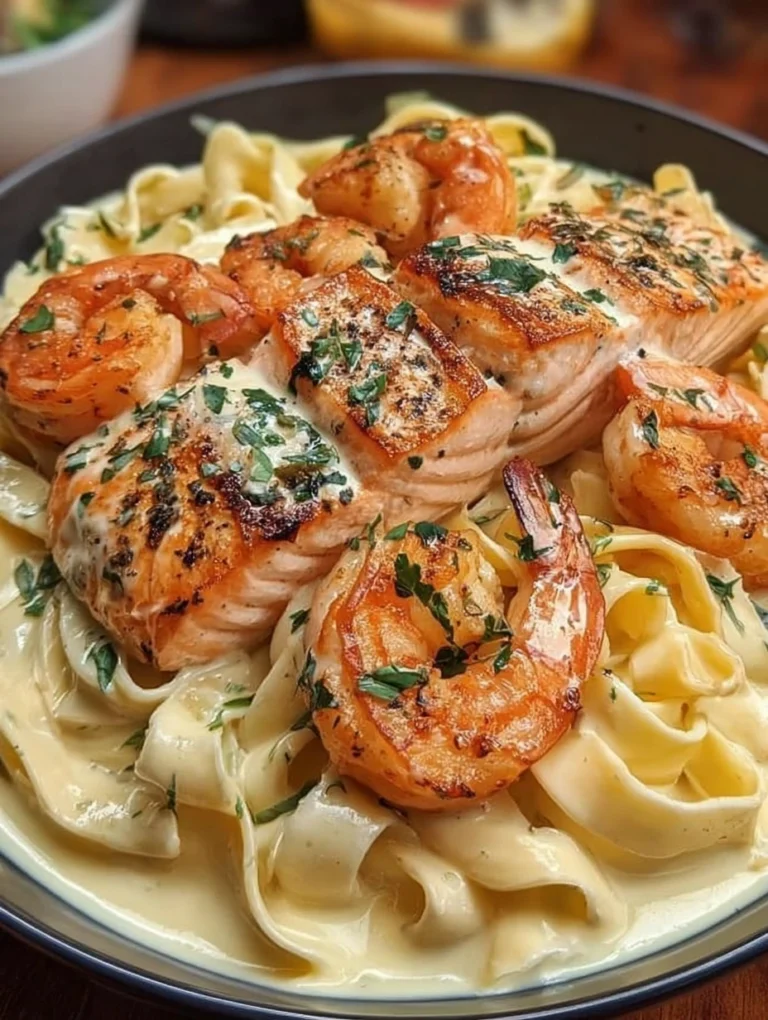 Creamy Garlic Salmon & Shrimp Alfredo