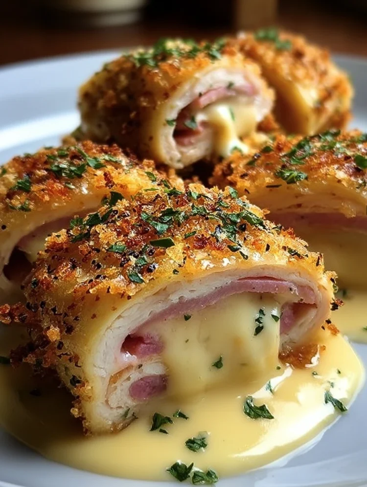 Chicken Cordon Bleu Roll-Ups with Creamy Dijon Sauce