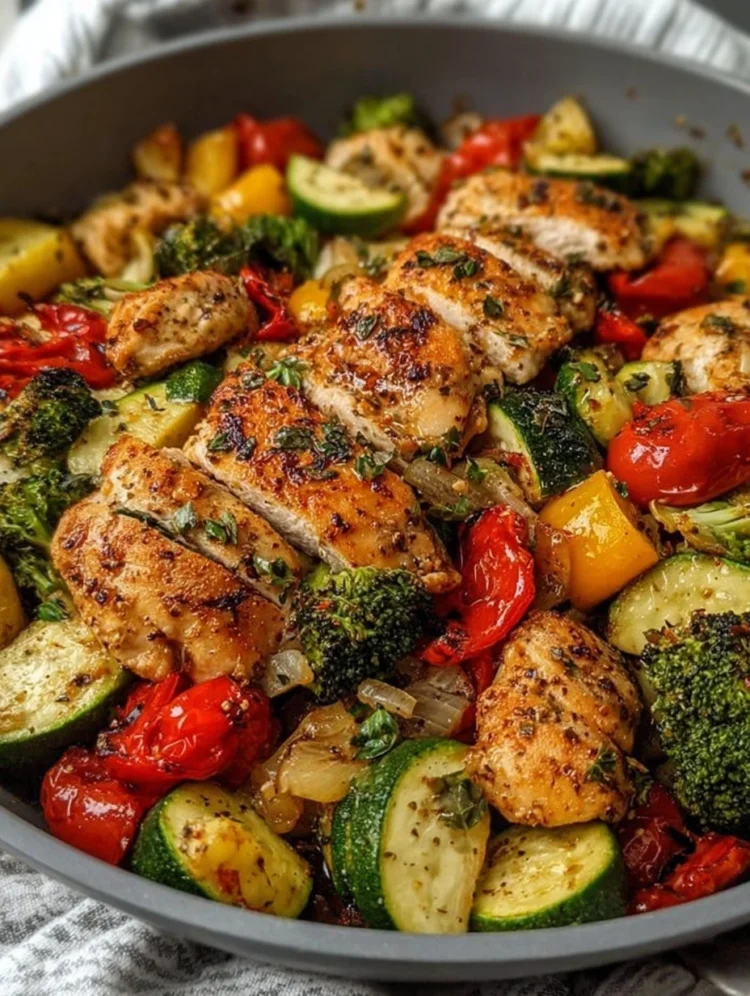 Garlic Herb Chicken & Roasted Veggie Skillet