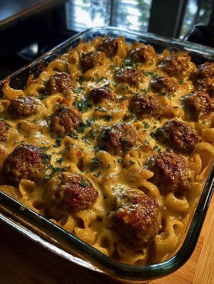 Creamy Cheesy Meatball Pasta Bake